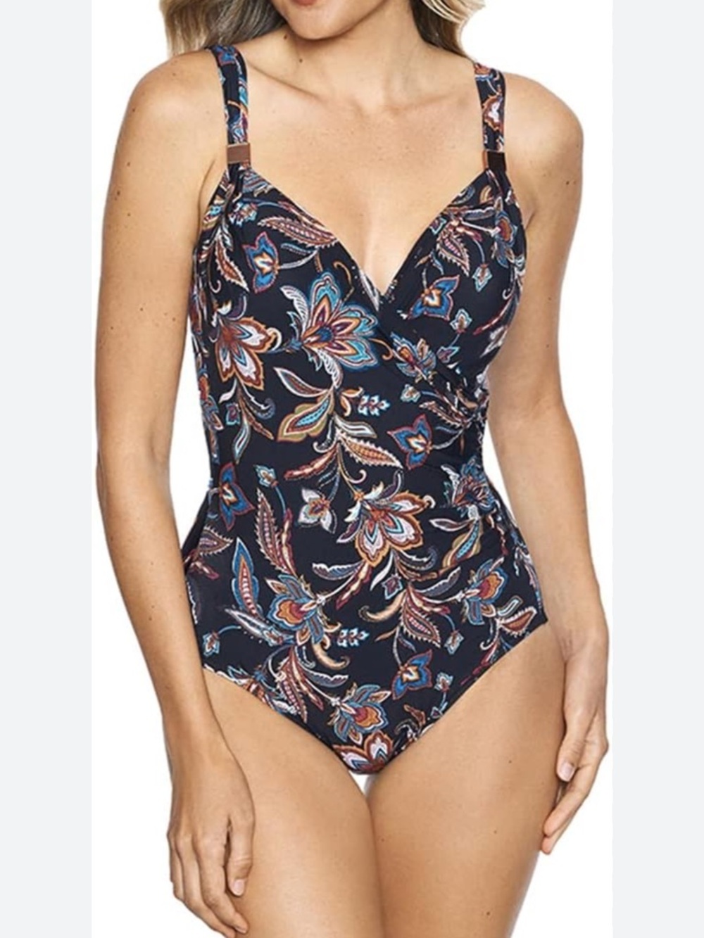 Miraclesuit Floral Siren Tummy Control One-Piece Swimsuit Black Floral, Sz 12